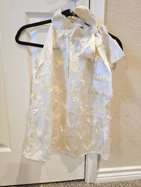 Cadieux Bow Tie Neck Cream Blouse Size 40